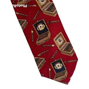 Embassy Row Men’s Cigar Tobacco Smoking Novelty Print Silk Tie Burgundy Red